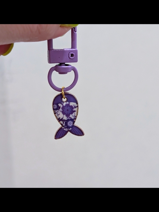 Handmade Accessories - Purple Floral Fish Wallet Charm